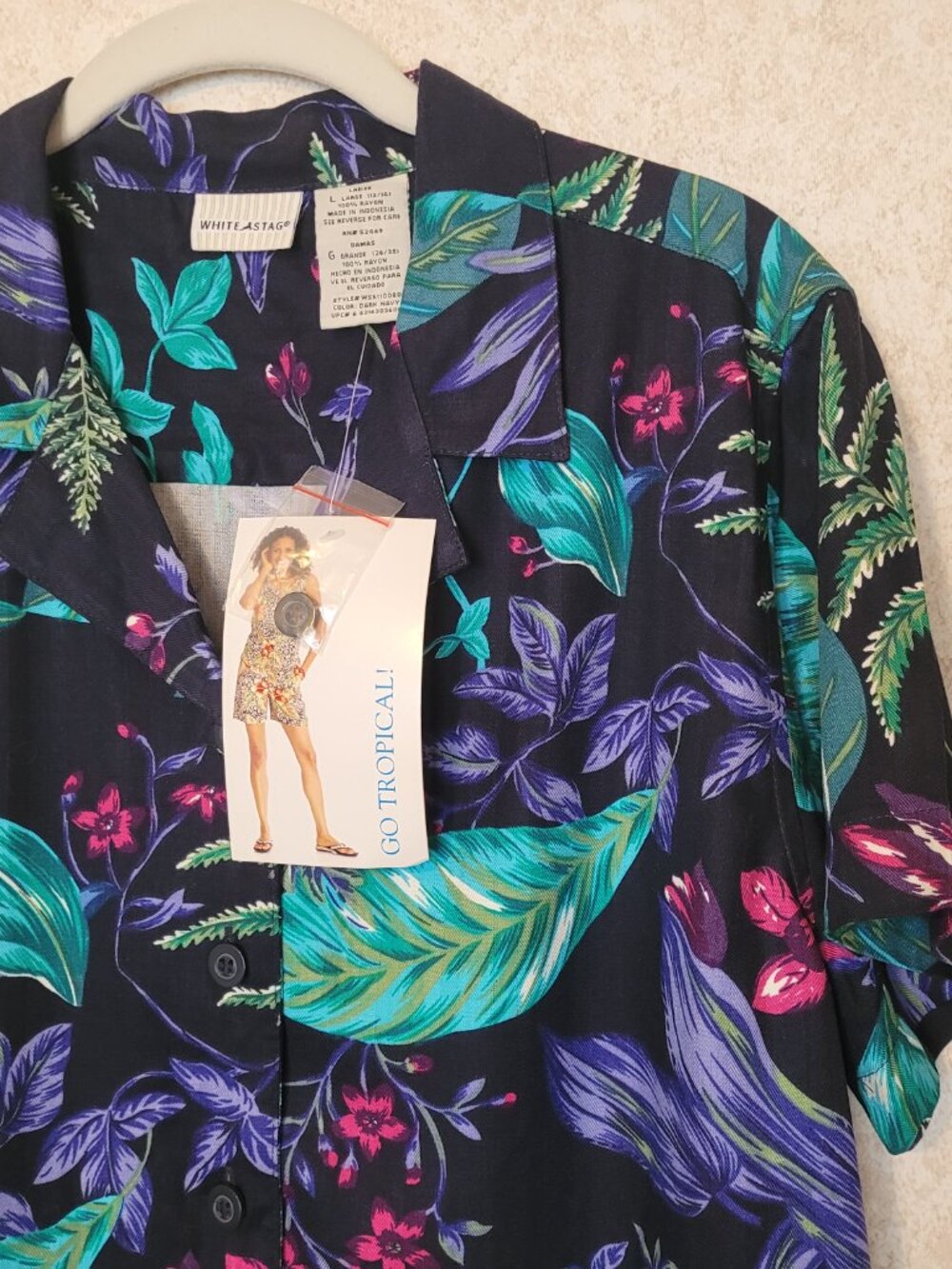 Tropical Shirt Short Sleeve Hawaiin White Stag NWT Womens Size L - Picture 7 of 14